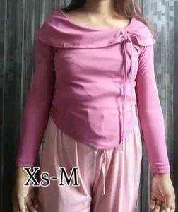 Pink Off-Shoulder Tie Top (XS-M)