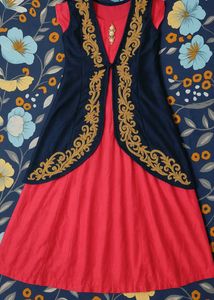 Embroidered Blue &amp; Gold Vest Dress