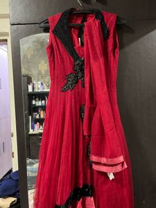 Red Embellished Anarkali Dress