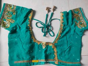 Sea Green Heavy Stone Work Saree , Stiched Blouse