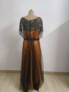 Sequin Evening Gown with Tulle Overlay