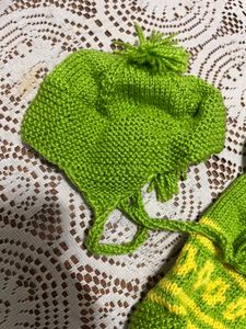 Green &amp; Yellow Knit Dress For Baby