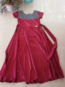 Girl's Burgundy Dress with Belt