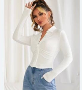 Zara White Fitted Collar Top