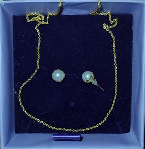 Pearl Earrings and Chain Set