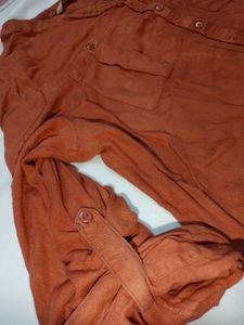 Rust-Colored Roll-Tab Sleeve Shirt
