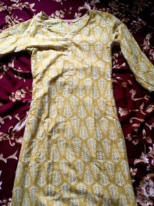 Mustard Print Cotton Kurti - Size M