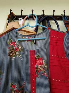 Floral Striped Dress with Red Accents