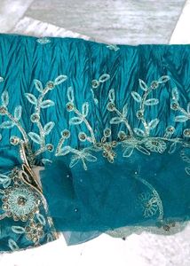 Teal Embroidered Dress Material