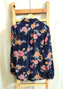 Black Floral Print Shirt Size-44