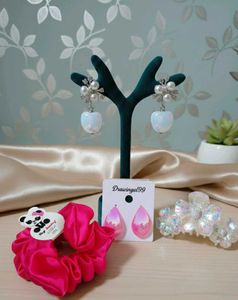 Assorted earrings, clutcher &amp; scrunchie