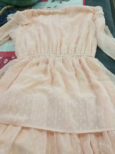 Peach Swiss Dot Ruffle Dress