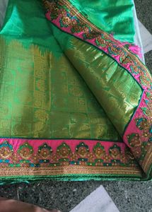Green Saree with Pink Blouse