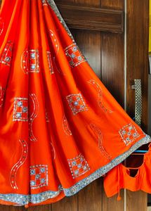 Orange Embellished Saree with Stitched Blouse