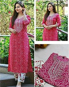Femezone Women&#39;s Cotton Printed Embroidery Work Kurti Pant Set (Emboirery Pink) https://amzn.eu/d/erFsrmd