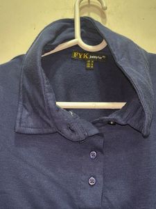 Navy Blue Crop Polo Top