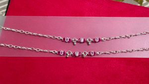 pure silver Anklets with Pink Stones