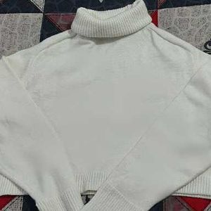 Zara White cropped turtleneck sweater