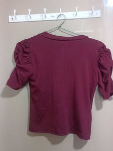 Burgundy Puff Sleeve Top