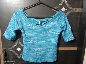Blue Patterned Crop Top