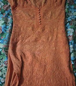 Peach chiken Embroidered Kurta