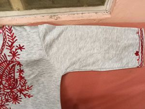 Beautiful RedEmbroidered Grey Kurta with Red Salwa