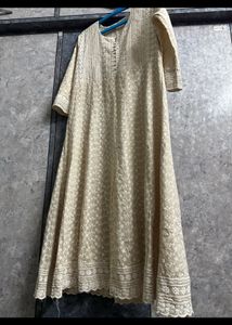 Chiku Colour Pure Chikankari Kurti Gown .