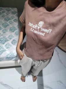 Vintage Brown “Flower Market” Ribbed Crop Top