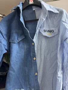 dark &amp; light blue divided shirt