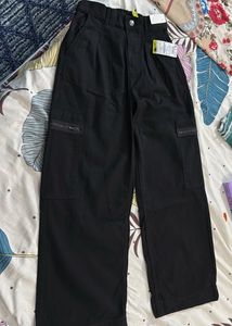 Wide Leg Black Cargo Pants