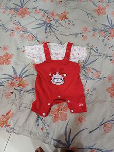 Red Half Jumpsuit For Baby Under Age Of 6months