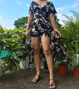 Black Floral Maxi With Shorts.