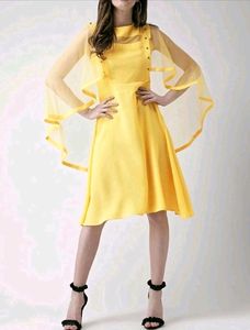 Cap Sleeves Aline Yellow Colour Dress