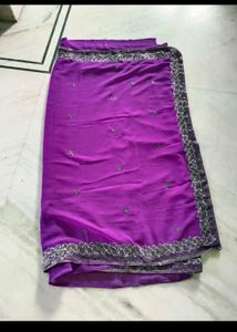 New Purple Saree with Silver And Black Embroidery