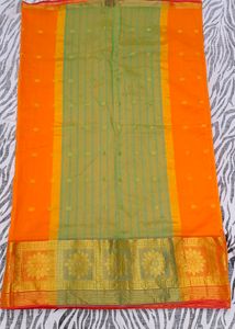 orange  green colour combination saree