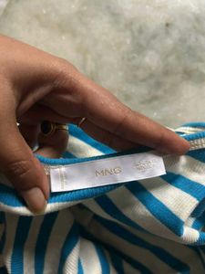 MANGO Striped 3/4 Sleeve Top