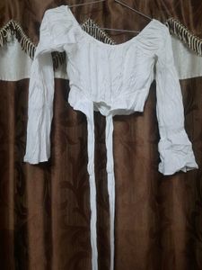 White Tie-Front Peasant Blouse