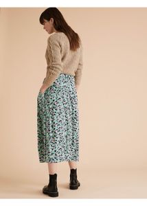 Green Floral Midi Skirt For women