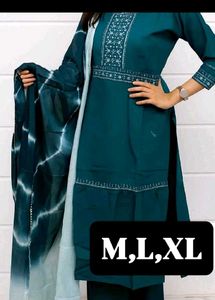 Teal Embroidered Kurti Set