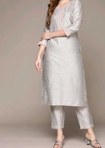 Ishin Grey Embroidered Kurta with Trousers