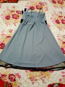 Blue Dress with Black Ribbon