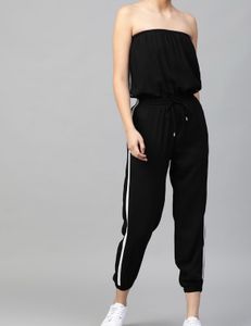 Black Strapless Jumpsuit with White Stripe