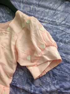 Peach Heart Print Tiered Dress