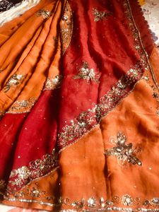 Elegant Orange & Red Saree with Blouse