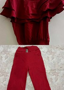 Red Ruffle Top & Wide Leg Pants Set❤