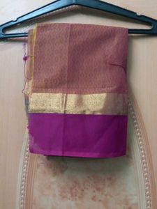 Coral With Rose Saree &amp; Blouse Cloth