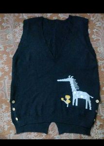 Cute Knit Vest with Giraffe korean