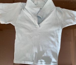 Sky Blue Ribbed Knit Polo Top