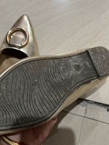 Gold Pointed Toe Ballerinas