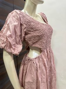 Pink Puff Sleeve Midi Dress